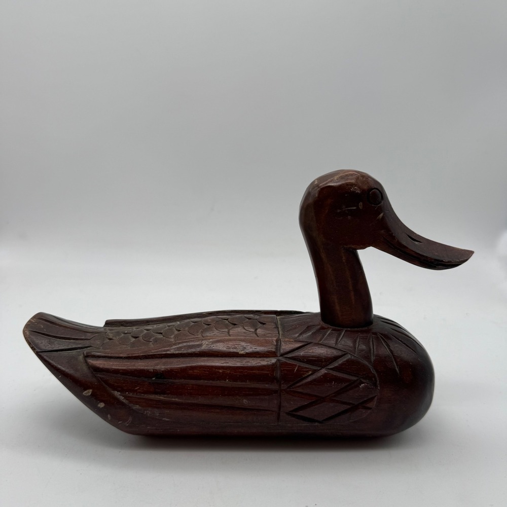 Hand Carved Wooden Duck Trinket Box Decorative Figurine Rustic Home Decor‎